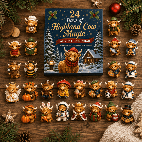 Highland Cow Advent Calendar 2026, 24 Days Christmas Countdown Calendar with Collectible Highland Cow Figurines, Highland Cow Magic Collection, Cute Farm Animal Holiday Gift