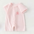 thumbnail image 2 of Fesfesfes Baby Toddler Kids Short Sleeve Cotton Romper Jumpsuit with Collar, Cute Solid Color Button Down Onesie Outfit for Daily Summer Play Wear Kids 0-18 Months Old., 2 of 6