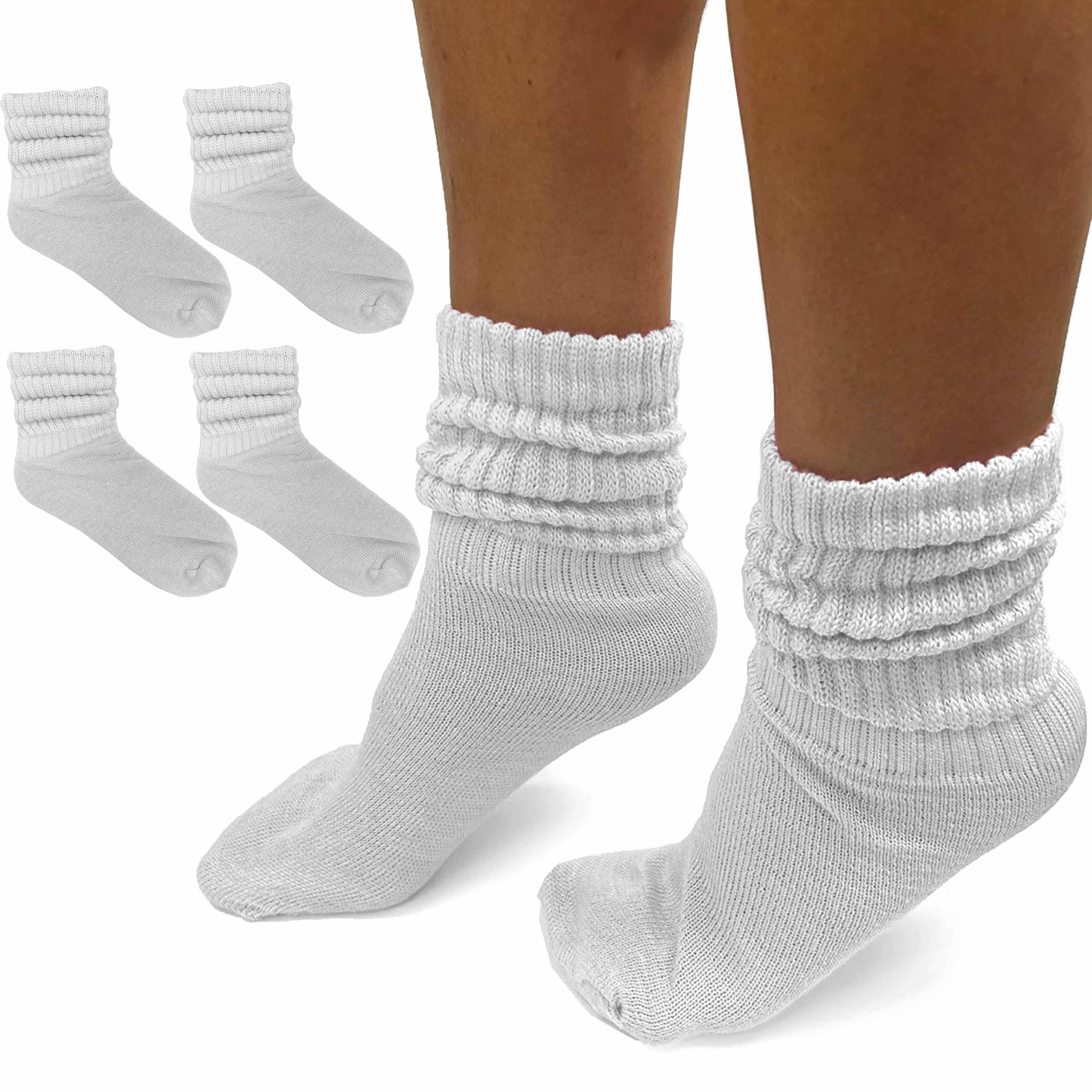 2 Pairs White Slouch Socks Cotton Plush Soft Thick Knit Scrunch 