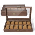 thumbnail image 4 of Vowella 12-Slot Wood Watch Box with Glass Top, Luxury Watch Display Case with Velvet Lining, Watch Organizer for Men, Brown, 4 of 11