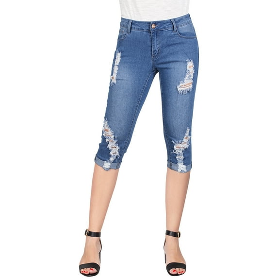 2Luver, Women's, Stretchy 5 Pocket Skinny Capri Jeans, Medium Denim, 0