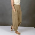 thumbnail image 4 of Yijfswar Linen Pants for Women Elastic Waisted Wide Leg Pants Summer Casual Loose Beach Trouser with Pockets, 4 of 6