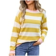 thumbnail image 3 of absuyy Crewneck Sweaters for Women Striped Round Neck Comfy Knitted Casual Pullover Sweaters Yellow Size XL, 3 of 8
