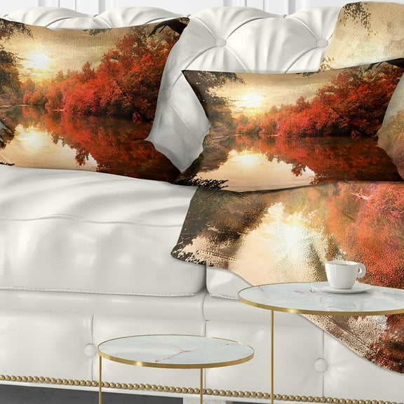 Designart Colorful Fall Sunset over River - Landscape Printed Throw Pillow - 12x20