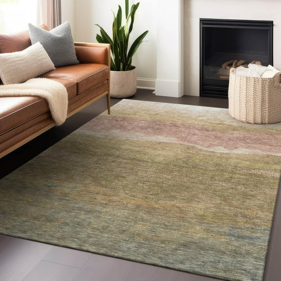 Addison Rugs Chantille Indoor/Outdoor Transitional Stripes Tan Washable Rectangle Rug, 8' x 10'