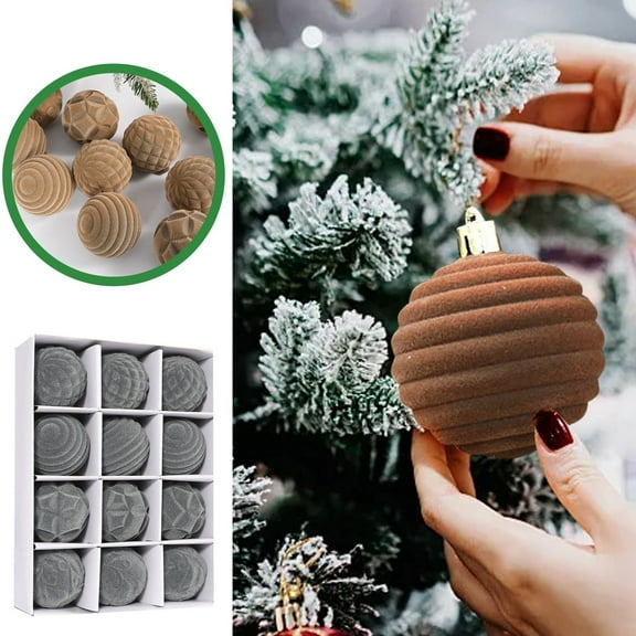 12PCS Flocked Christmas Ball Ornaments - Velvet Burgundy Xmas Tree Decor, Bulk Hanging Balls for Holiday & Party
