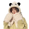 thumbnail image 2 of Skymirror Women Winter Integrated Hat Scarf Gloves Set Thick Plush Windproof Detachable Transparent Cover Cartoon Bear Decor Face Neck Hand 3 in 1 Cycling Neck Wrap Gloves Hood Set, 2 of 8