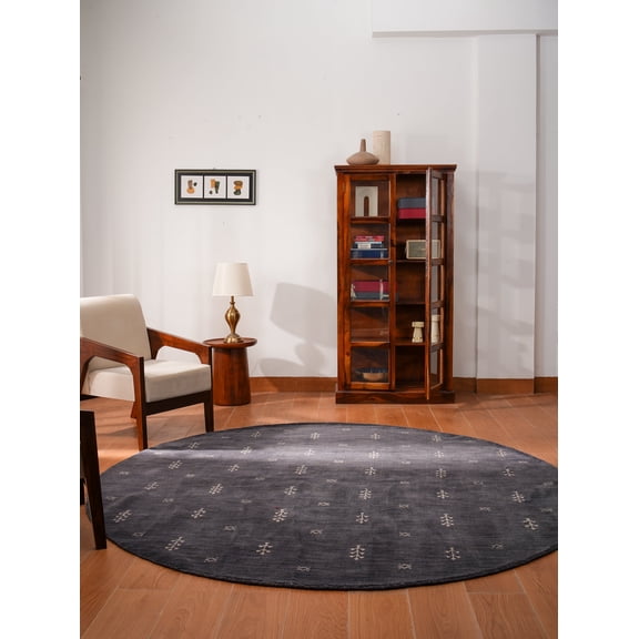 Rugsotic Carpets Hand Knotted Loom Wool 6'x6' Round Area Rug Contemporary Charcoal White L00501