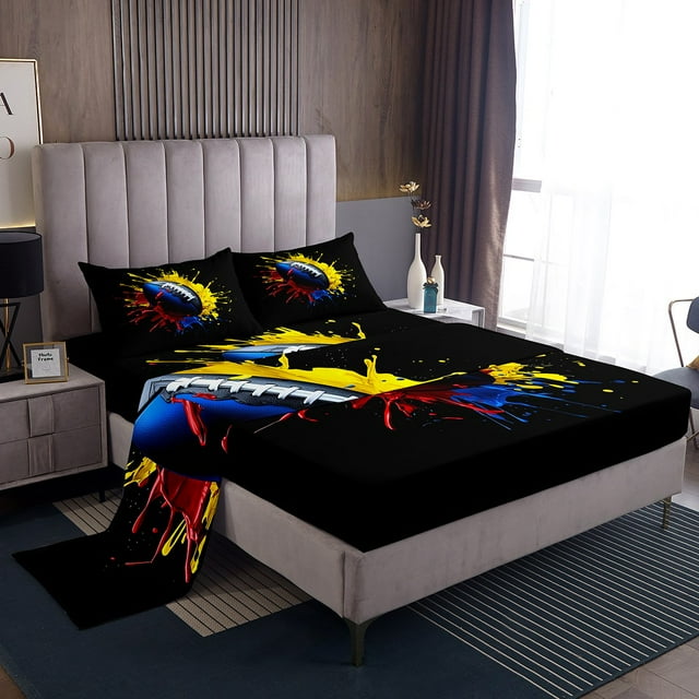 Erosebridal Rugby Football Sheet Set Twin,Abstract Gradient Bedding Sets Twin Size,Watercolor Art Decor,Breathable,3 Pieces