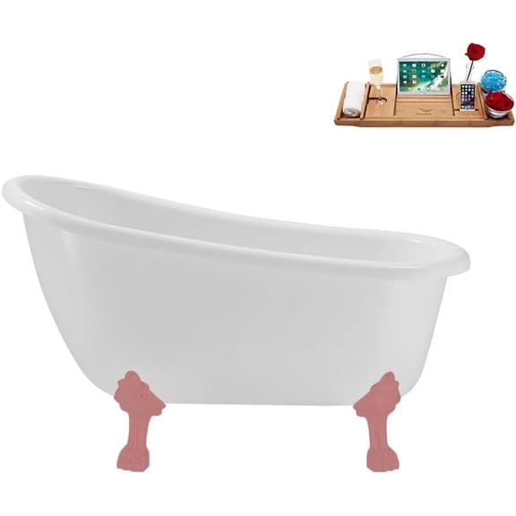 53'' Streamline N488PNK-IN-PNK Soaking Clawfoot Tub and Tray with Internal Drain