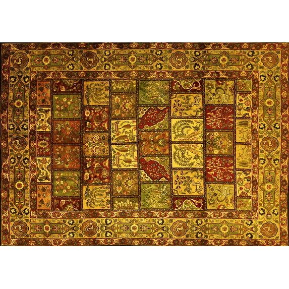Ahgly Company Machine Washable Indoor Rectangle Persian Yellow Traditional Area Rugs, 4' x 6'