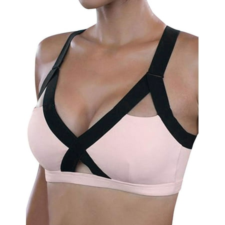 

WLJ Women Colorblock Crossover Back Fitness Sports Bra