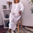 thumbnail image 3 of CHOK Robe d'Été en Coton et Lin pour Femmes Col Rond Coupe Ample Robe Chemise Unie Grande Taille Lin Décontracté Long Cover Ups, 3 of 4