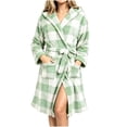 thumbnail image 7 of SELONE Hooded Robes for Women Plus Size Two-Sided Fleece Bathrobe Lace up Plaid Long Sleeve Towel Robe Home Nightwear, 7 of 7