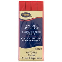 Wrights Bias Tape, Scarlet Red, 1/2" Single Fold Bias Tape Binding For Sewing And Crafts, 4 Yards, 1 Each