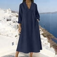 thumbnail image 2 of BUIGTTKLOP Cotton Linen Summer Dresses for Women 3/4 Sleeve Maxi Dresses Casual V Neck A Line Flowy Long Dresses Beach Vacation Clothes, 2 of 6