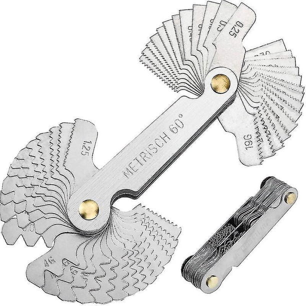 Herramienta de calibre de rosca de acero inoxidable, calibre de tornillo con 52 cuchillas, calibre central, calibre de paso 55 60 (métrico + imperial)