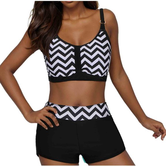 Bovxnpu Womens High Waisted Bikini Set Sporty 2 Piece Swimsuits Bathing Suits, Plus Size Women Drying Backless High Waisted 2 Piece Swimsuit Ladies Summer Swimwear Beach Vacation