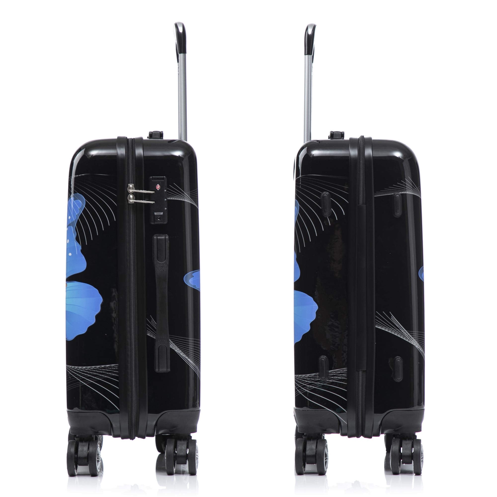 InUSA Print 20" Hardside Checked Luggage with Spinner Wheels, Handle and Trolley, Black Butterfly