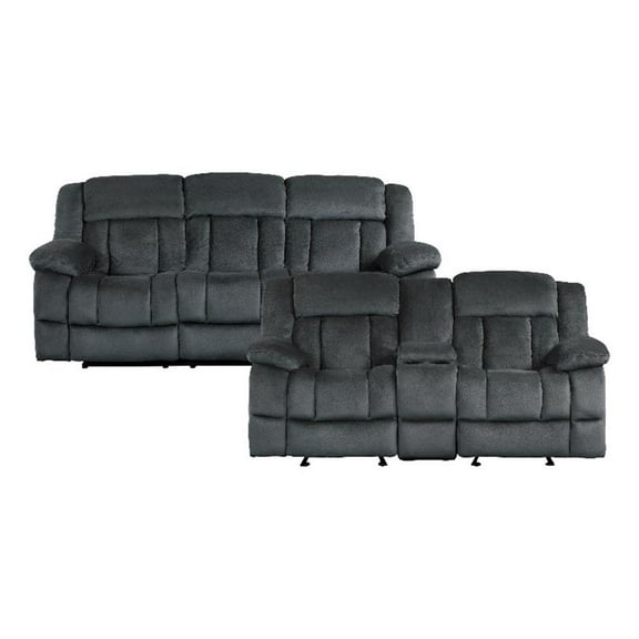 Lexicon Laurelton Microfiber 2-Piece Manual Reclining Sofa Set in Charcoal