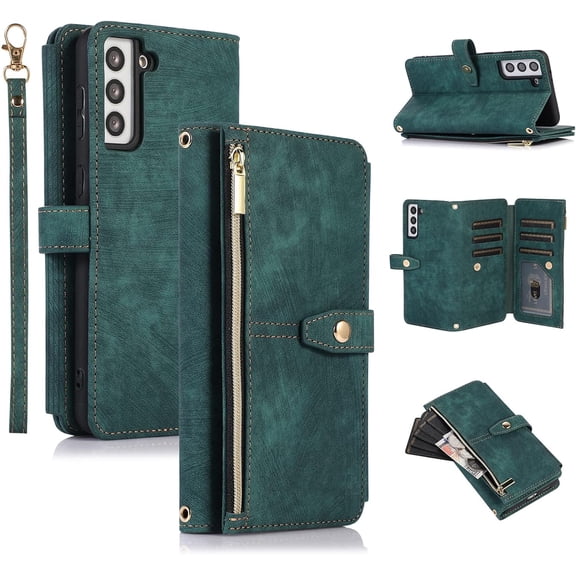 ZUKKASHAN Wallet Case for Samsung Galaxy A35 5G, 9 Card Slots Retro Leather Wallet Shockproof Flip Cover with Hand Strap Card Slots Zipper Pocket Kickstand Handbag Magnetic Closure