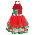 thumbnail image 2 of iEFiEL Kids Girls Christmas Elf Costume Shiny Sequins Ballet Tutus Halter Neck Dance Jumpsuit Skating Leotard Dress Red 10, 2 of 7