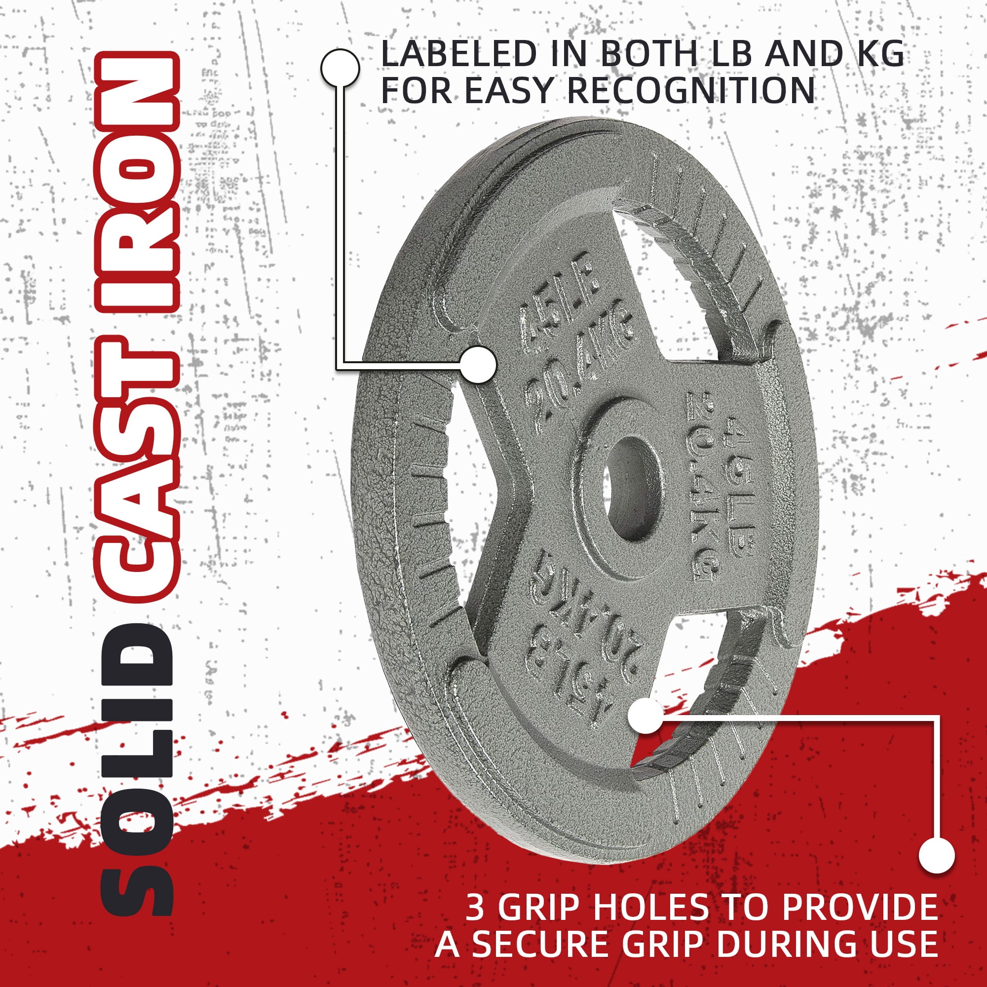 BalanceFrom Cast Iron Weight Plates，1-Inch or 2-Inch Center Hole, Multiple Sizes & Sets Available，for Strength Training & Weightlifting