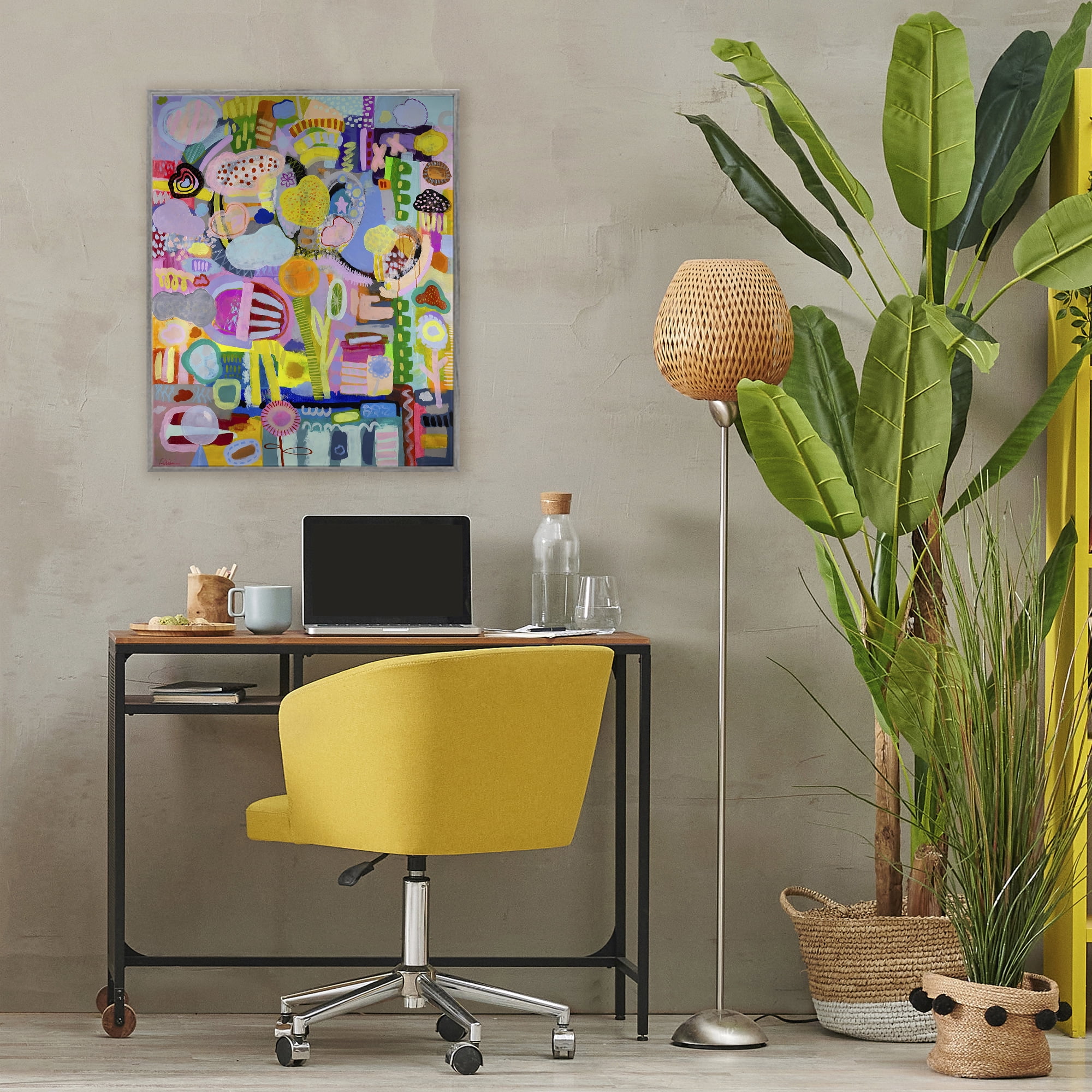 Stupell Industries Big Happy Whimsical Collage Gray Framed Giclee Art, design by Mary Robertson