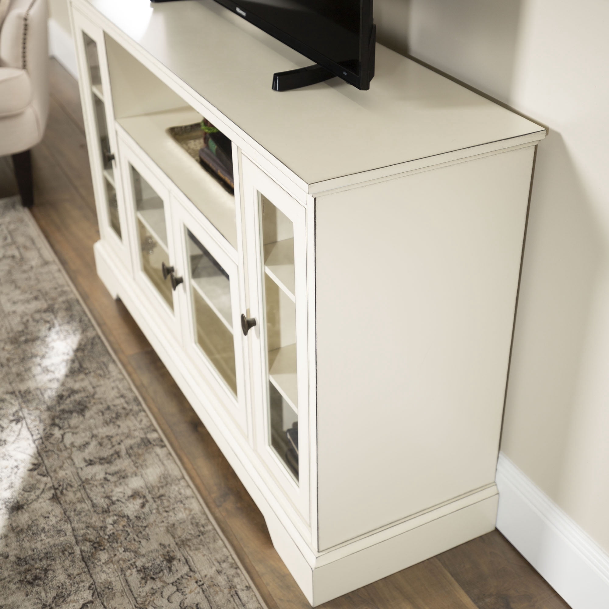 Highboy-Style Wood Media Storage Antique White TV Stand by Manor Park