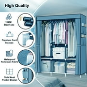 Portable Closet Organizers and Storage, Dustproof Non-Woven Fabric Wardrobe Closet Clothes Rack Shelf for Home, Sky Blue