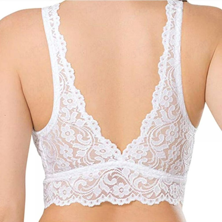Lace Bralette for Women,Deep V Neck Lace Floral Bra Padded Breathable Sexy  Plunge Longline Bra Wire Free Racerback Top 