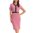 thumbnail image 1 of Vestido de tubo para mujer Inspire Chic de manga corta, elegante, con contraste de color, vestido midi para el trabajo, 2XL, rosa, 1 of 6
