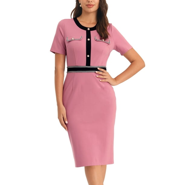 Vestido de lápiz elegante de manga corta de INSPIRE CHIC, color de contraste, para trabajar, L Rosa