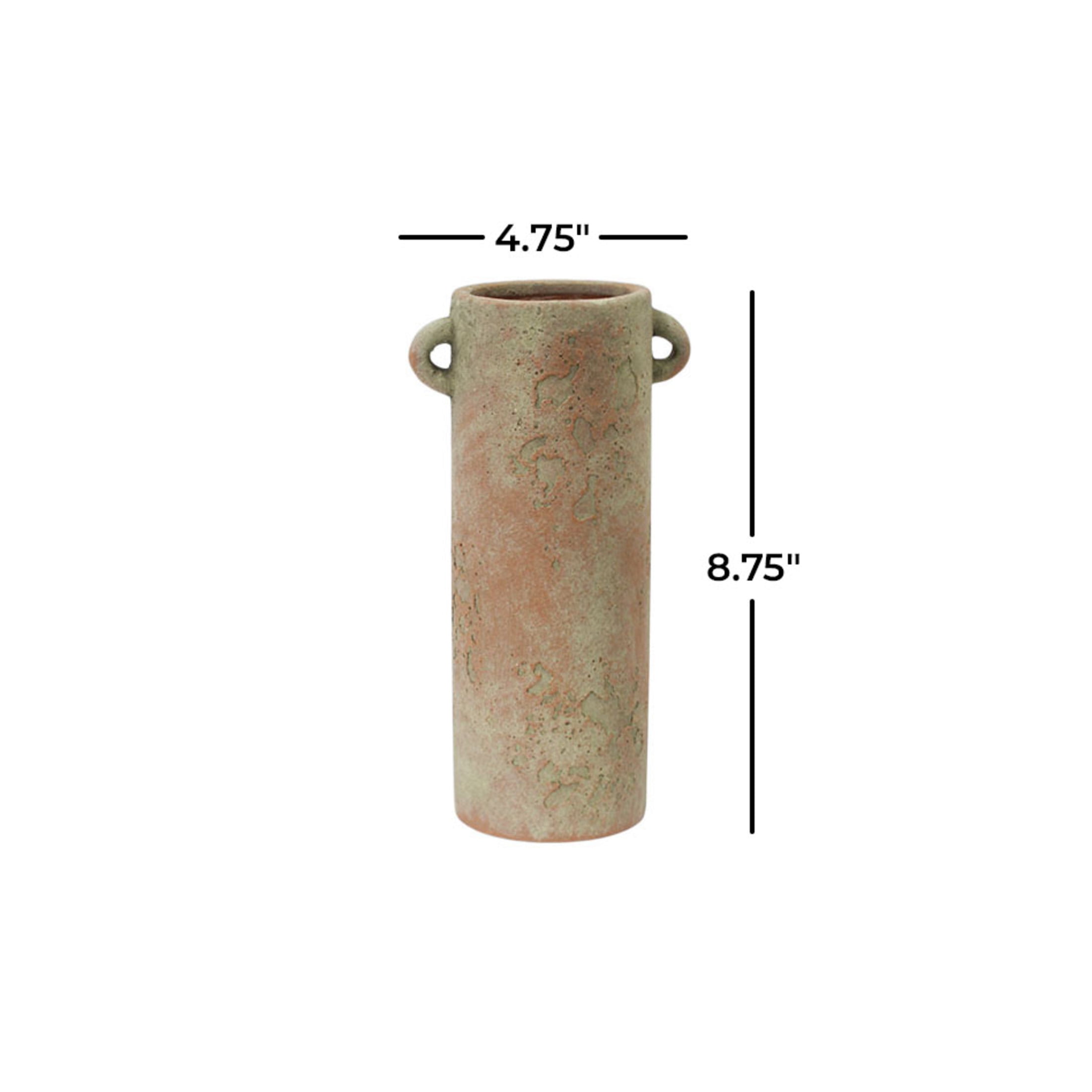 DecMode 9" Antique Style Textured Beige Ceramic Vase with Handles