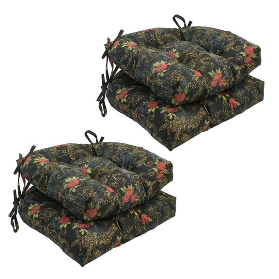 Blazing Needles 916X16US-T-4CH-ID-019 16 in. U-Shaped Tufted Chair Cushions, Midnight Rosebud - Set of 4