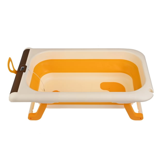 Bañera Para Bebés Plegable Tina De Baño Con Termometro Digital Portatil Viaje Amarillo