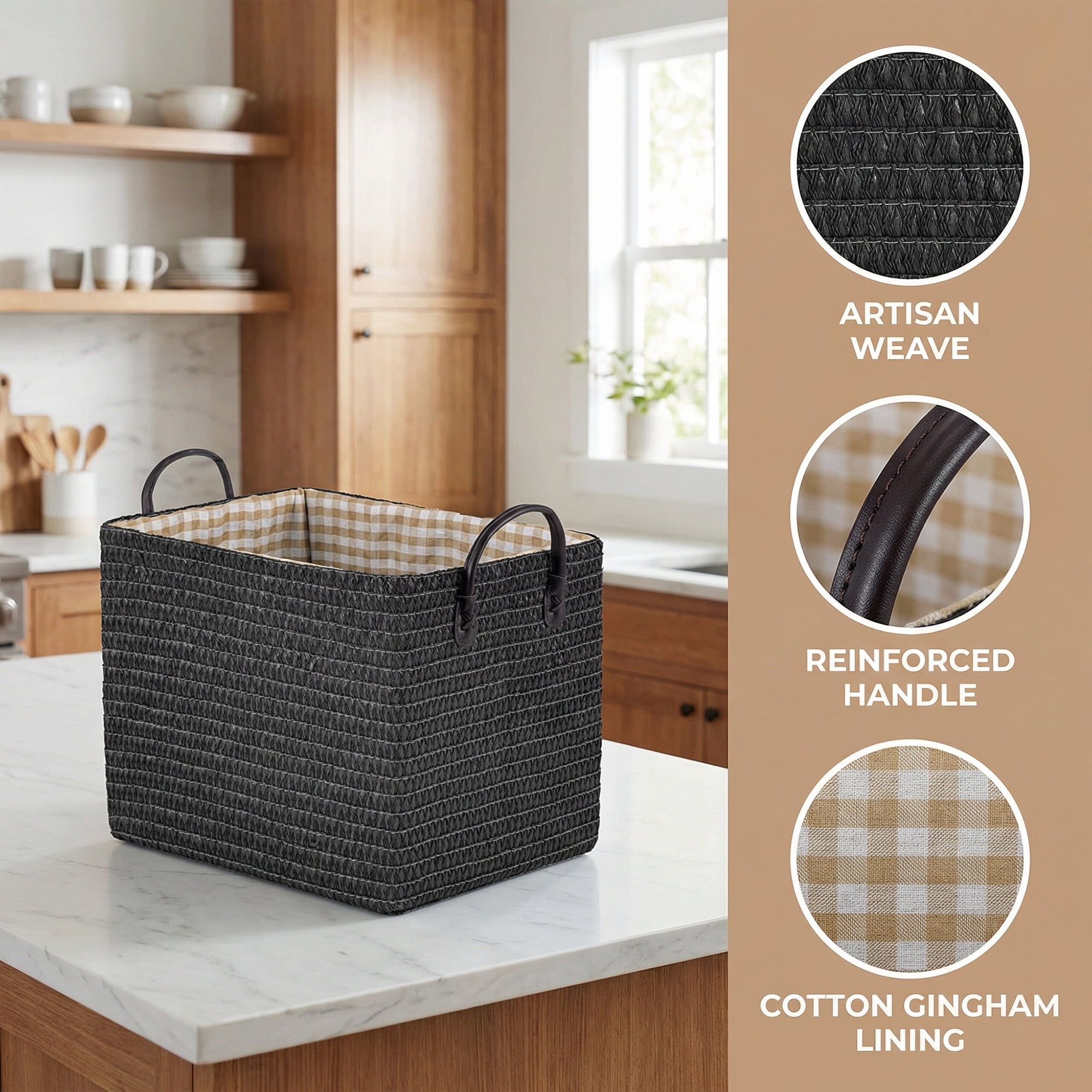 Unique Bargains Compactable Woven Storage Basket Storage Bin Black 13.8*10.2*11.8in