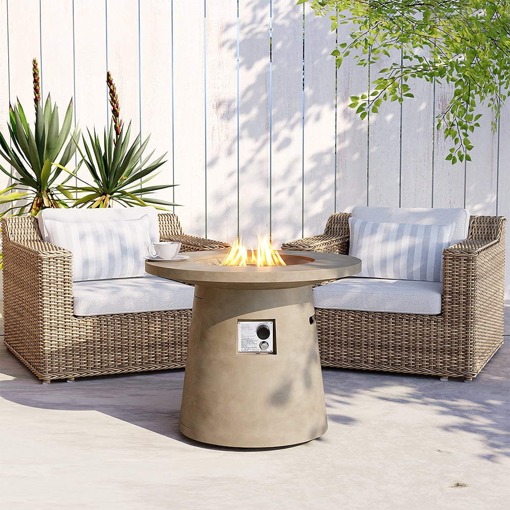 VENTOPYR 31.5'' Round Propane Fire Pit,40,000 BTU Concrete Fire Pit Table