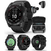 Garmin fenix 7X Pro Solar Sapphire Multisport GPS 51 mm Smartwatch, Carbon Gray Titanium, Black with Wearable4U Black EarBuds Bundle