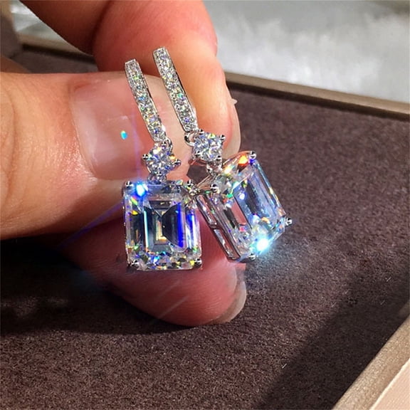 FENGGHAO Stud Earrings Square Zircon Exquisite Fashion Earrings for Women