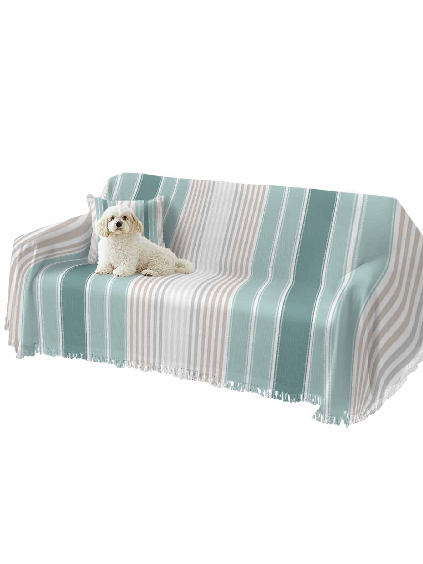 Teal Aqua Stripes Couch Cover, Minimalist Abstract Vertical Lines Oversized Sofa Cover Blanket for 3 Cushion Couch,Sectional Sofa Slipcover Furniture Protector for Living Room Bedroom 71''x150''