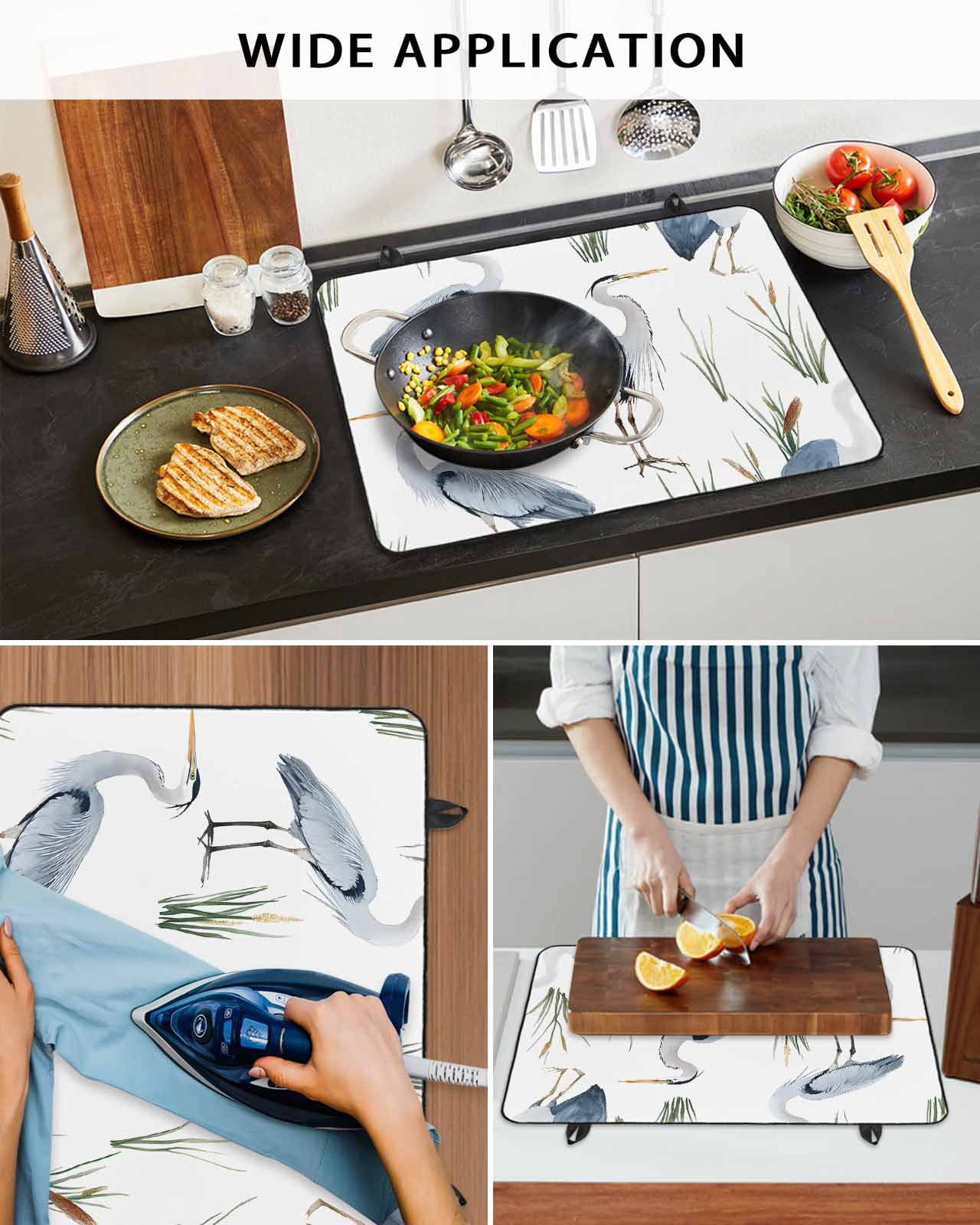 nqOlkjepod Large Induction Cooktop Protector Mat 36"x21", Watercolor Birds Stove Top Covers for Electric Stove, Tropical Animal Green Grass Decorative Stove Burner Cover Mats, Glass Top Stove Cover