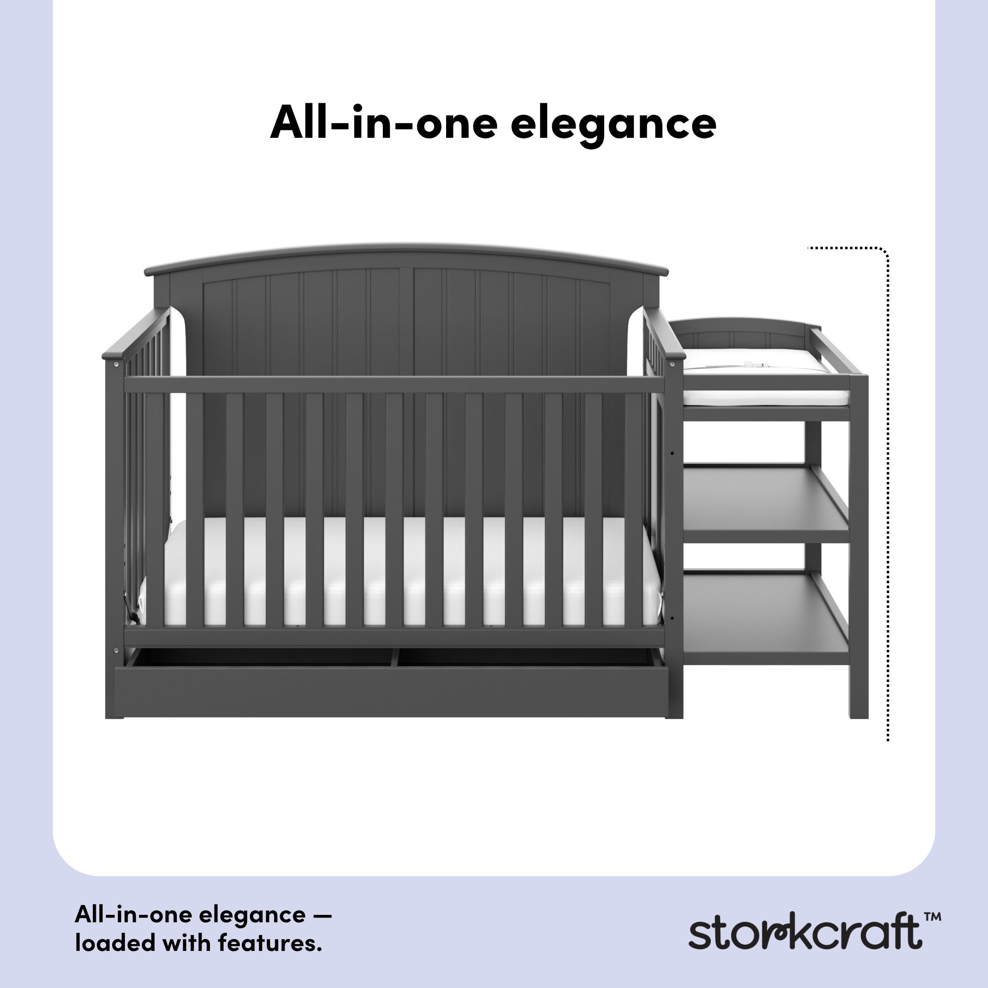 Storkcraft Steveston 5-in-1 Convertible Baby Crib & Changer, Gray