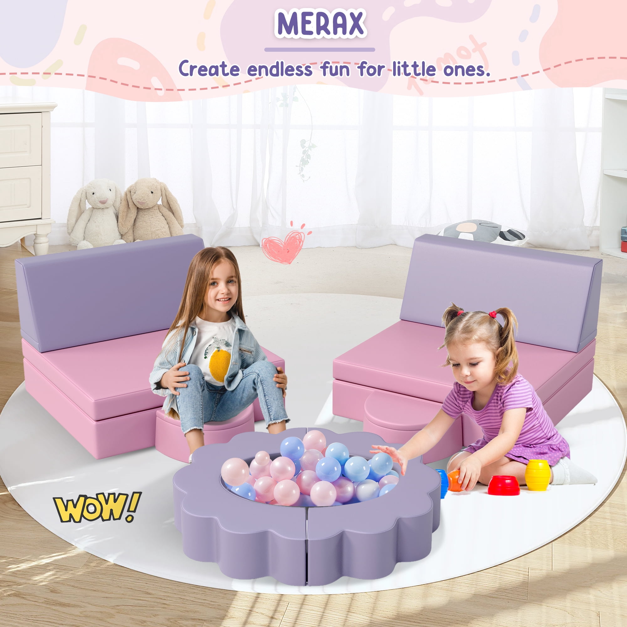 EUROCO 10PCS Kids Couch for Playroom, Baby Climbing Blocks for Nursery, Living Room, Foam Climbing Blocks Convertible Sofa ,Kids Play Couch, Indoor Climbing Structure