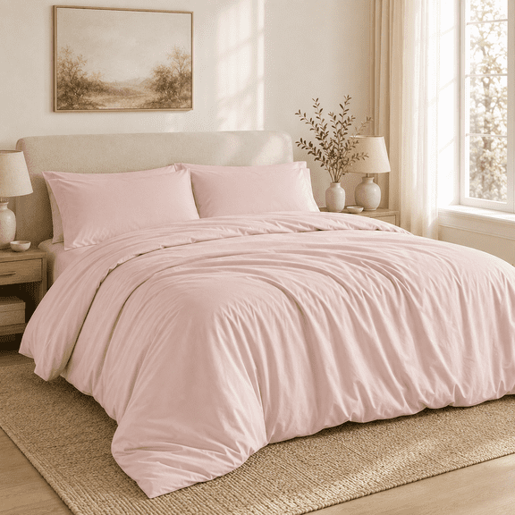 YUNDO Pink King Duvet Cover Set, 3 Piece Ultra Soft Solid Color Bedding Set with 2 Pillowcases, Lightweight & Breathable, Hypoallergenic, Zipper Closure, Machine Washable