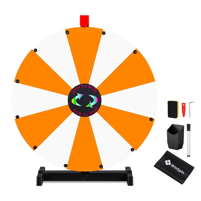 WinSpin 24" Display Prize Wheel Orange & White DIY Tabletop 12 Slots Modular Custom Spinning Wheel for Pop Up Trade Show