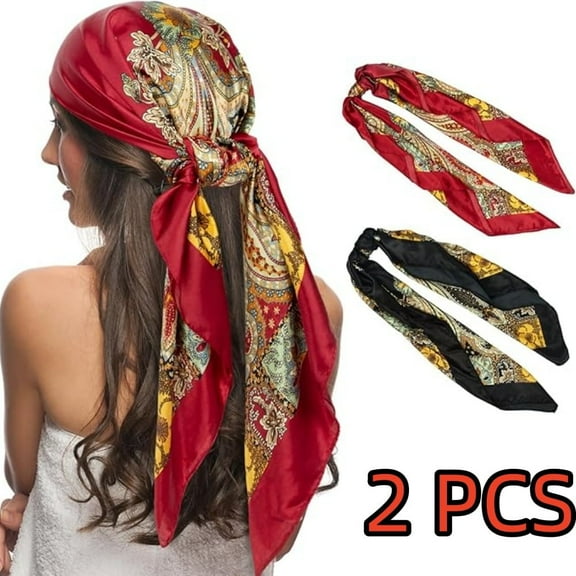 35" Head Scarf for Women, Pirate Costume Accessories Silk Red Bandana for Hair Wrapping and Sleeping