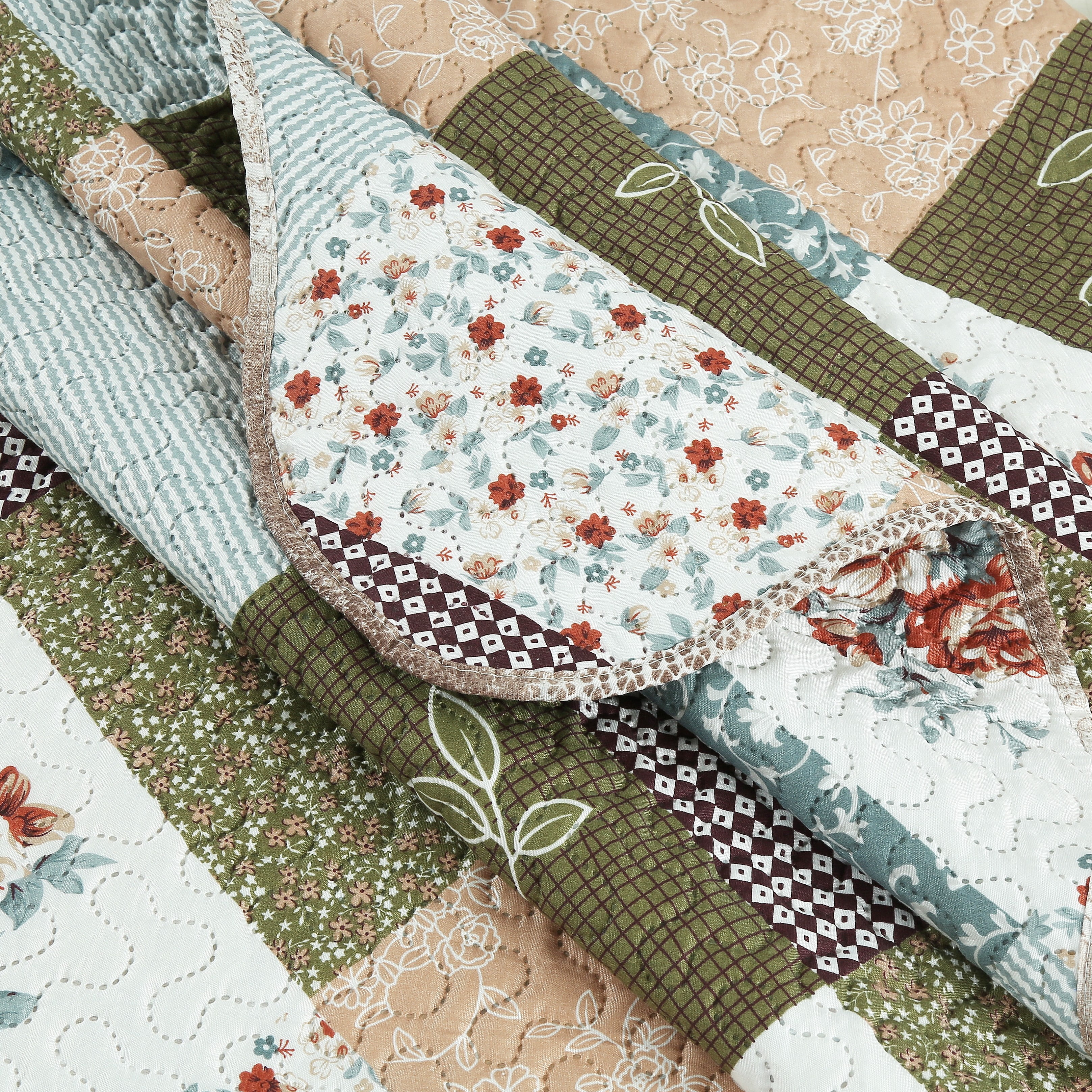 Marina Decoration Couvre-lit Pinsonic imprimé en relief ultra doux avec taies d'oreiller, motif à carreaux floraux en diagonale moderne