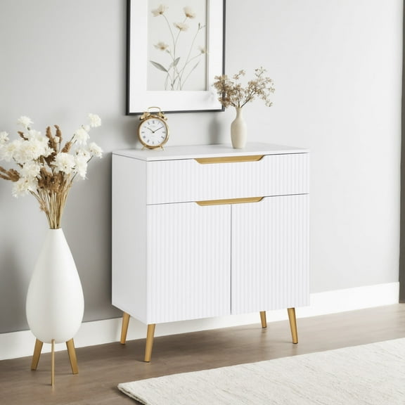 BarberPub Modern White Storage Cabinet with Adjustable Shelf for Living Room, Freestanding Shoes Organizer for Entryway, Hallway