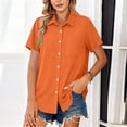 thumbnail image 7 of Solid Button Down Shirts for Women Short Sleeve Bust Pocket V Neck Collared Shirts Summer Business Casual Work Tops, Orange L, 7 of 7